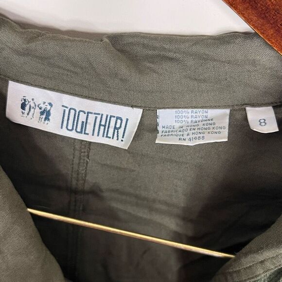 Together! Vintage 80s- 90s Olive Green Belted Romper - Picture 6 of 10